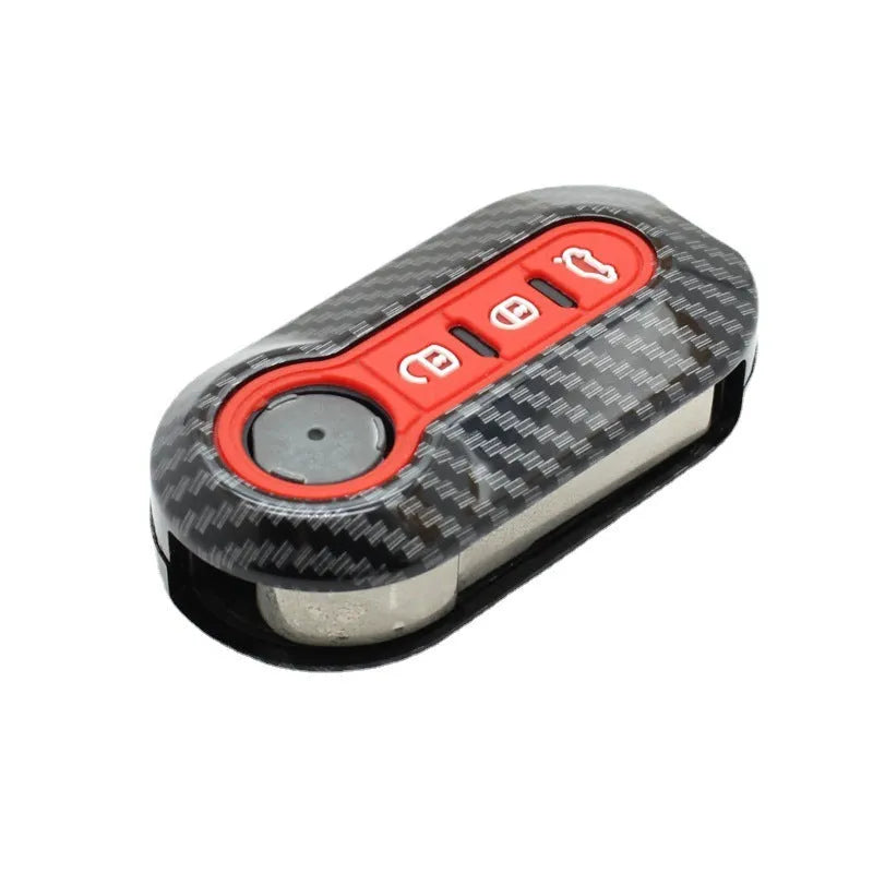 Fiat 500 Boyue Ottimo Viaggio carbon fibre design remote key case in black, red, and dark blue