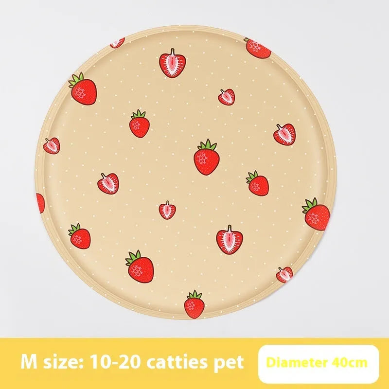 Round pet cooling pad with cartoon dog design and gel filling in 40cm or 50cm sizes