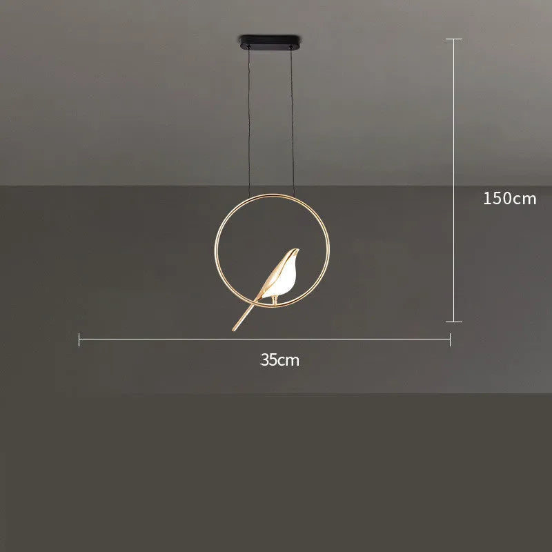 Modern minimalist magpie bird silhouette LED chandelier ceiling light fixture.