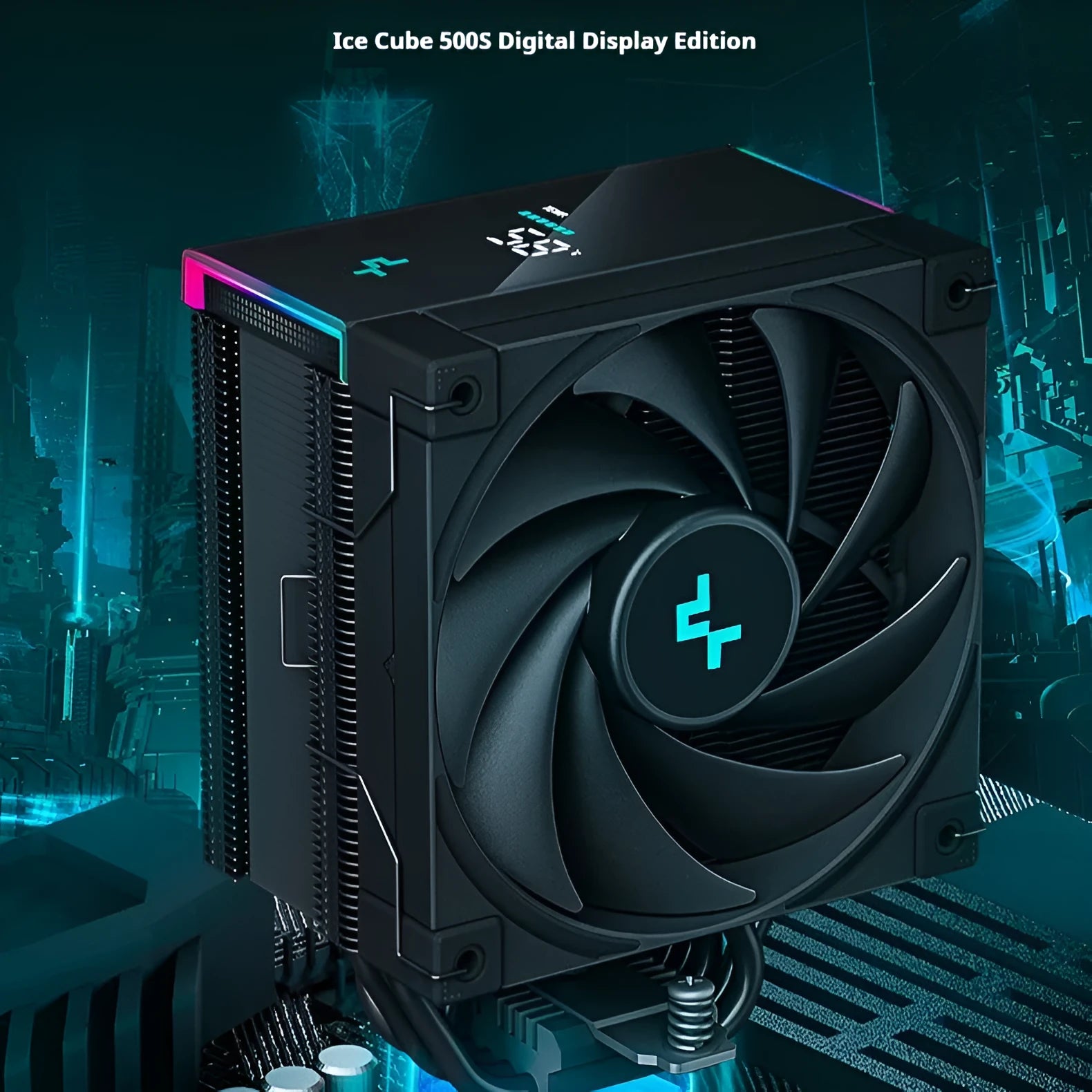 Deepcool AK-Series dual tower CPU air cooler with digital display and 120mm fan