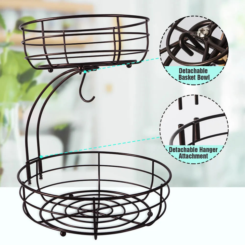 Black and gold double-layer wrought iron storage basket for fruits and vegetables