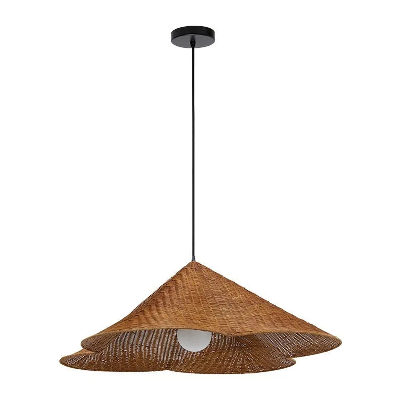 Natural rattan woven ceiling lamp with bamboo frame in Silent Wind style