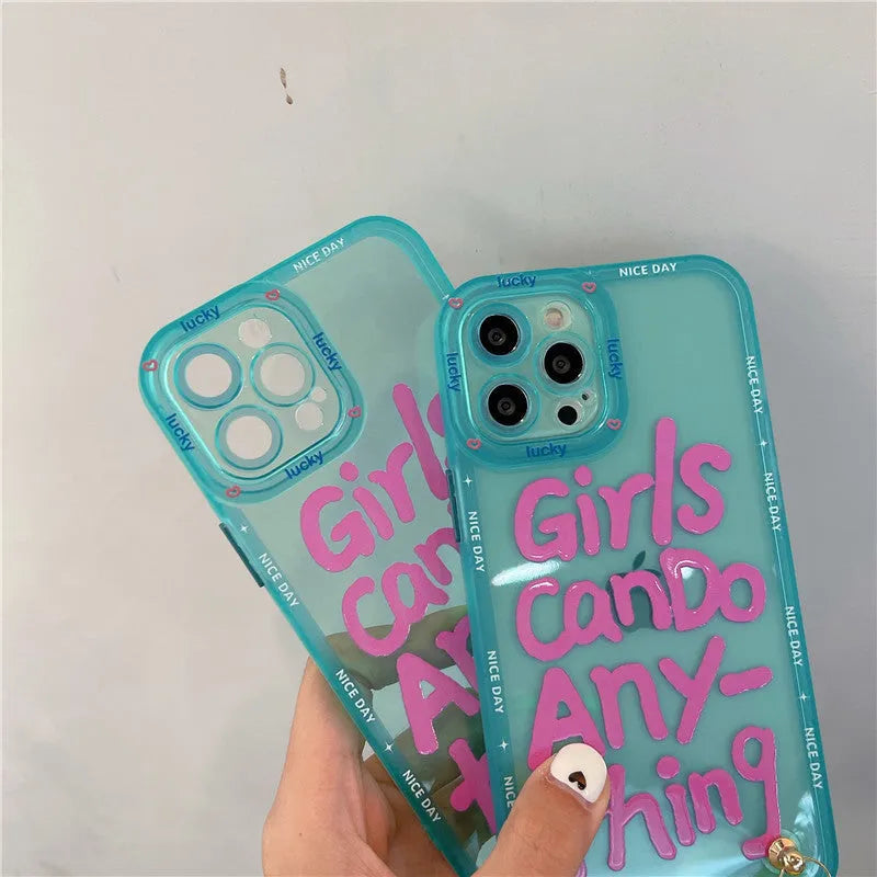 Graffiti art lanyard phone case for Apple iPhone with detachable strap in mint green colour