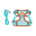 Adjustable dog harness and haulage rope set in purple, blue, orange, red, brown, or green with chest strap.