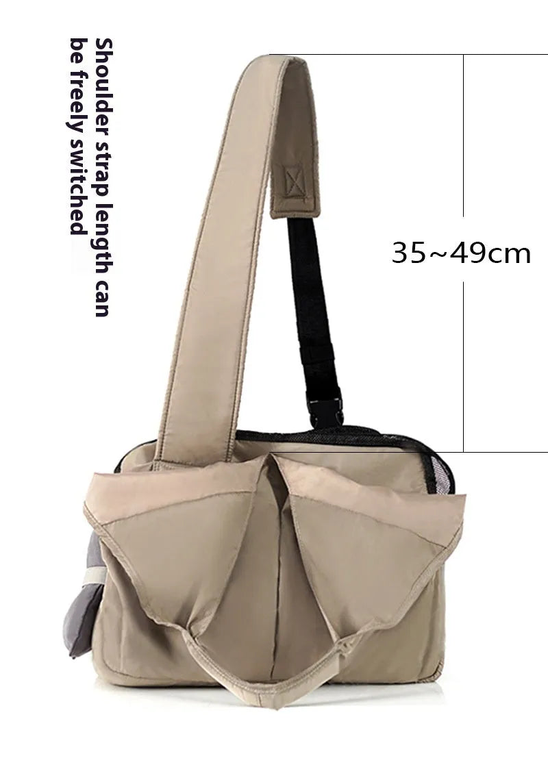 Apricot cloth pet summer handbag with medium 41x16x28 cm dimensions for dogs and cats