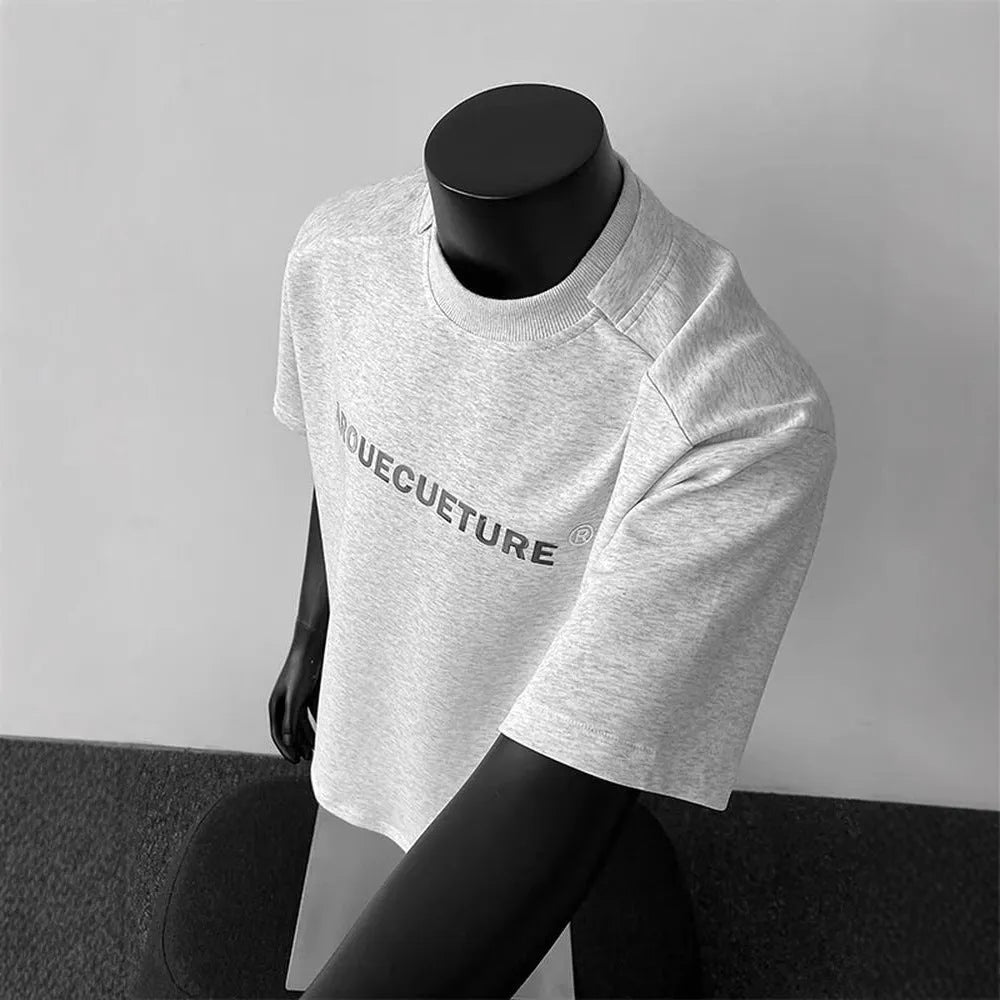 Men's cotton short sleeve T-shirt with loose fit and letter pattern in summer casual styling
