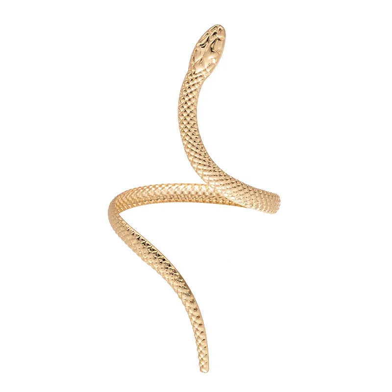 Two-piece exaggerated twisted winding simulated snakes ring and bracelet set with electroplated gold finish