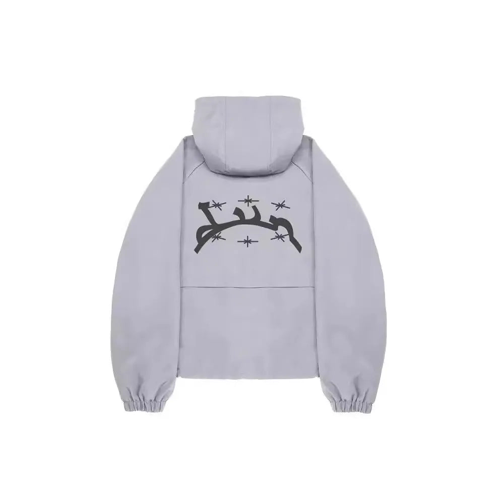 Men's grey hooded polyester sun protection jacket with British style loose fit