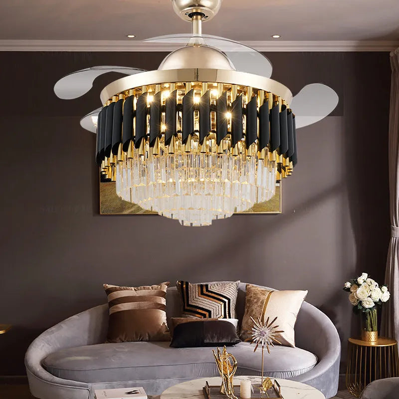 Crystal ceiling fan light with remote control in 42-inch and 48-inch size options