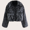 Women's artificial fur coat with fur collar in various colour options including black tip patterns