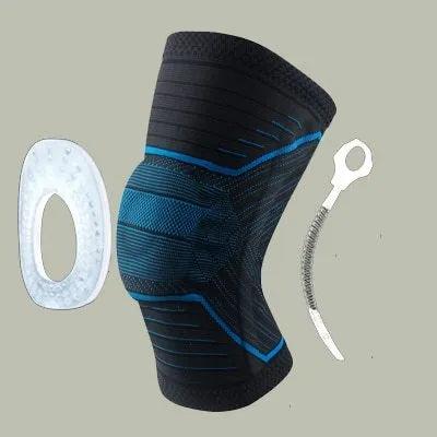 Knee patella protector brace with silicone knee cushion and side springs, adult sports knee pad in black and grey
