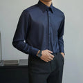 Men's loose fit cardigan-style long sleeve shirt in black colour with Korean fashion design