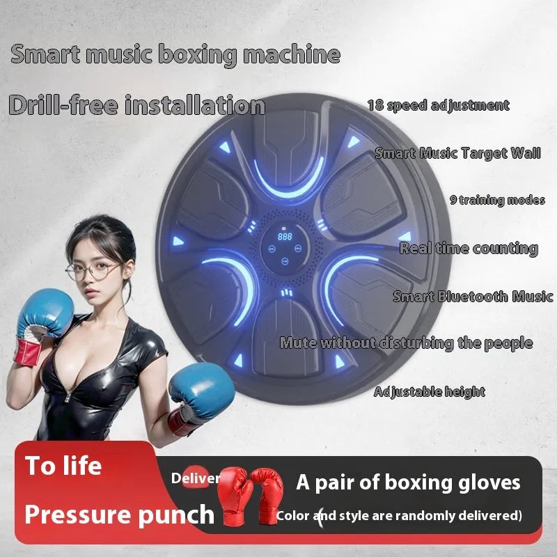 Black wall-mounted boxing target with boxing gloves for home training and Sanda practice