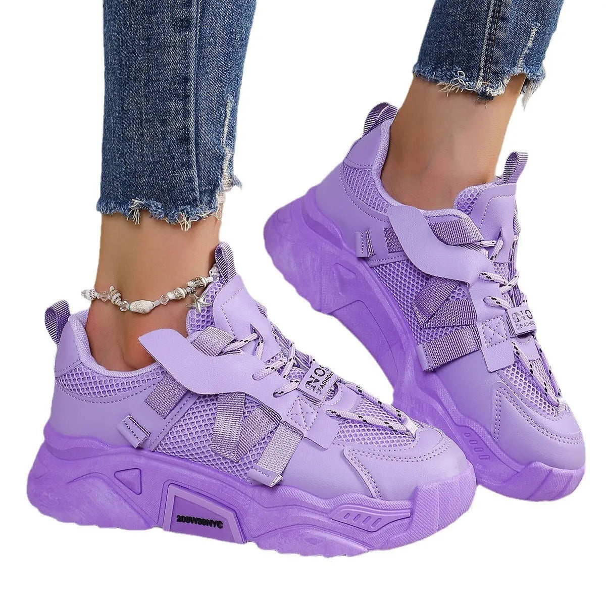 Women's platform mesh dad shoes in multiple colours with animal pattern design and front lace-up fastening