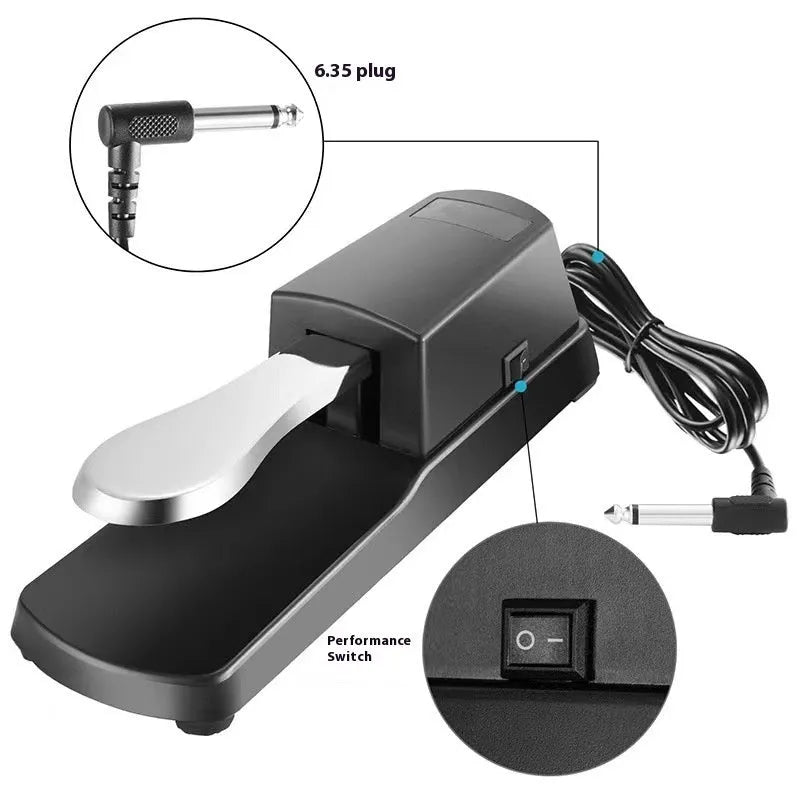 Black single leg sustain pedal for electronic keyboards made from ABS plastic