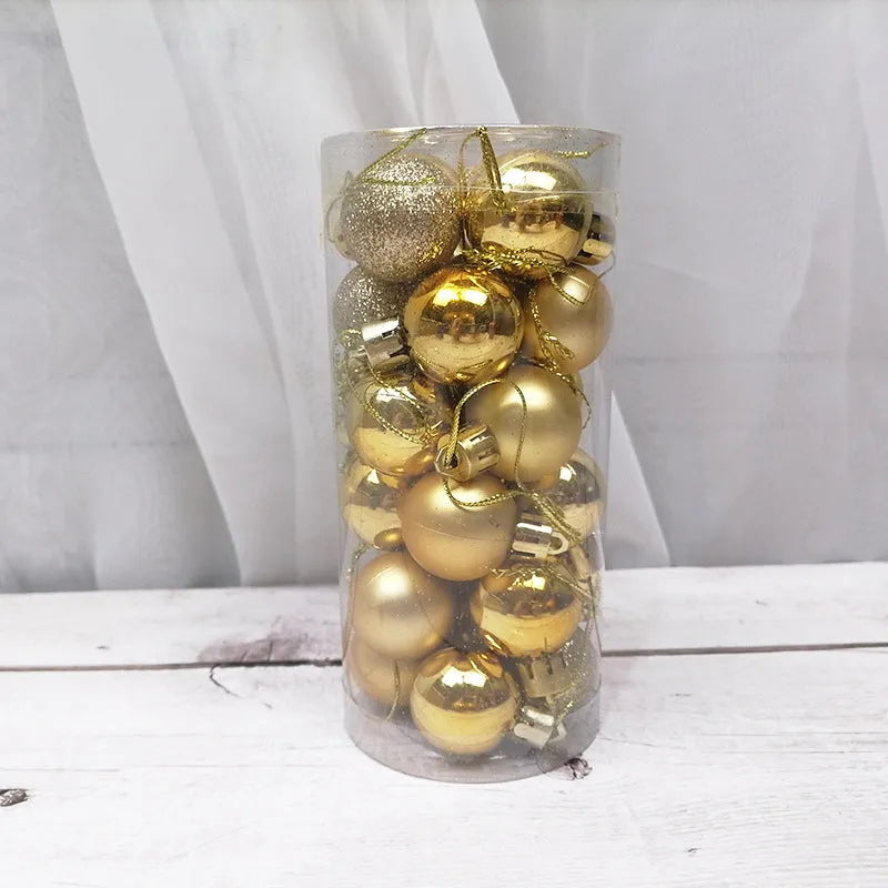 3cm diameter Christmas ball decorations in multiple colours including gold, red and silver