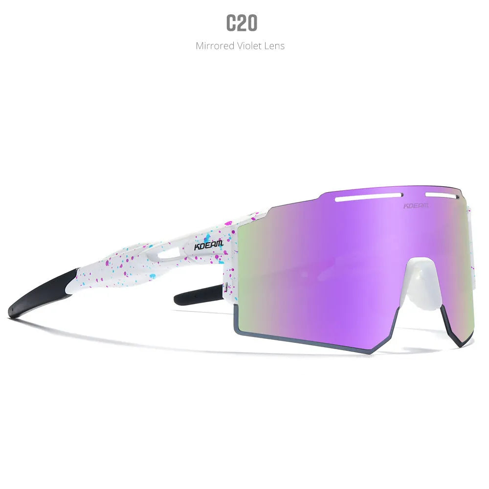 Polarised cycling sunglasses with frameless ultralight TR90 frames in a sporty style.