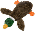 Green wild duck stuffless squeaky dog toy with a fabric loop and soft plush material.
