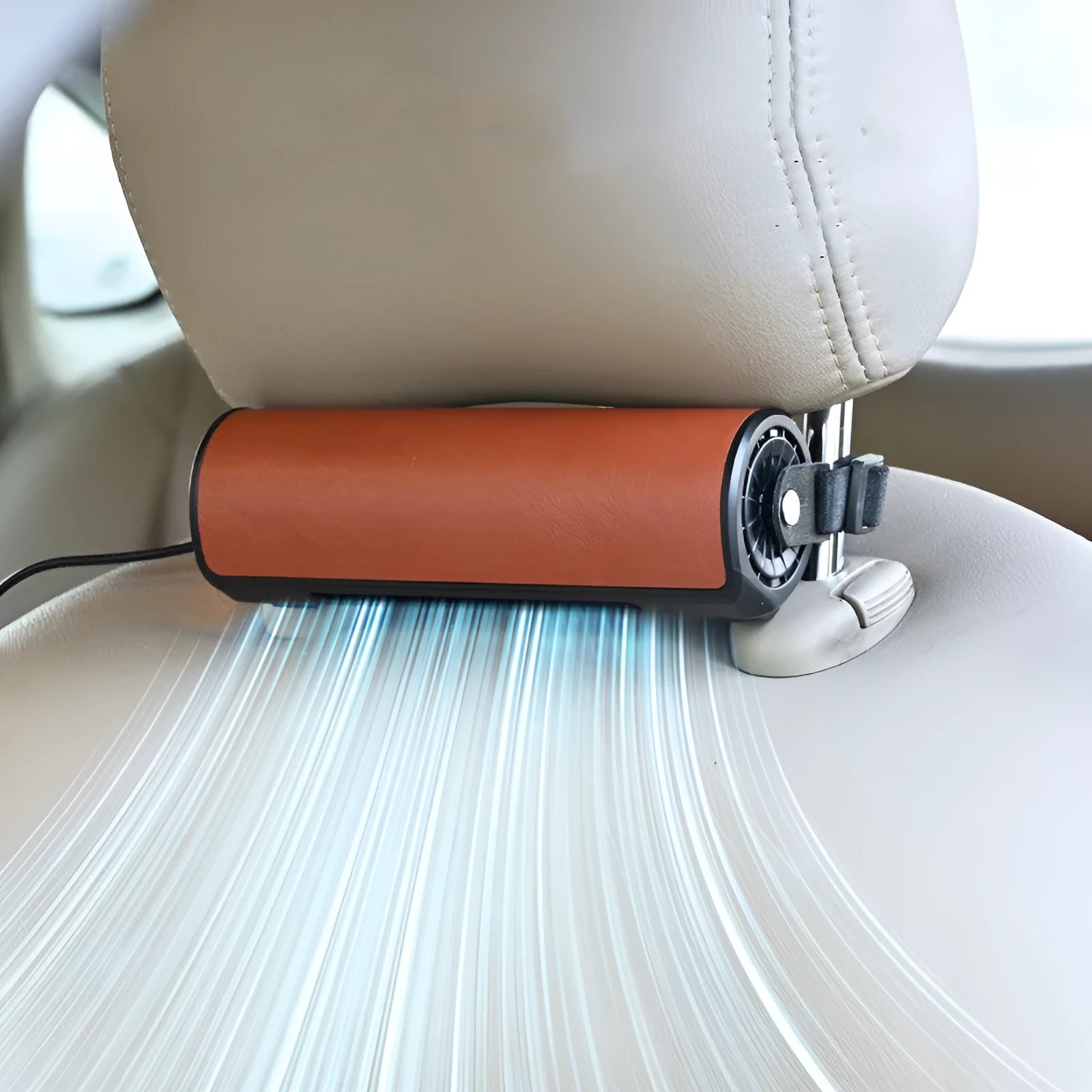 USB car rear seat fan with 1.5 metre cable in black, brown or red colours
