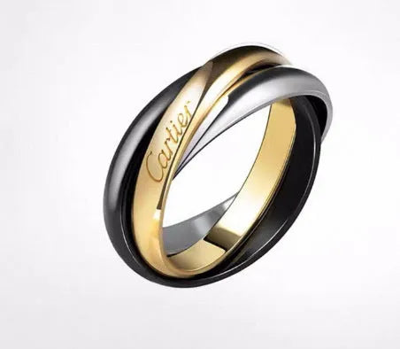 Silver geometric couple rings with full diamond band in gold rose silver colour option