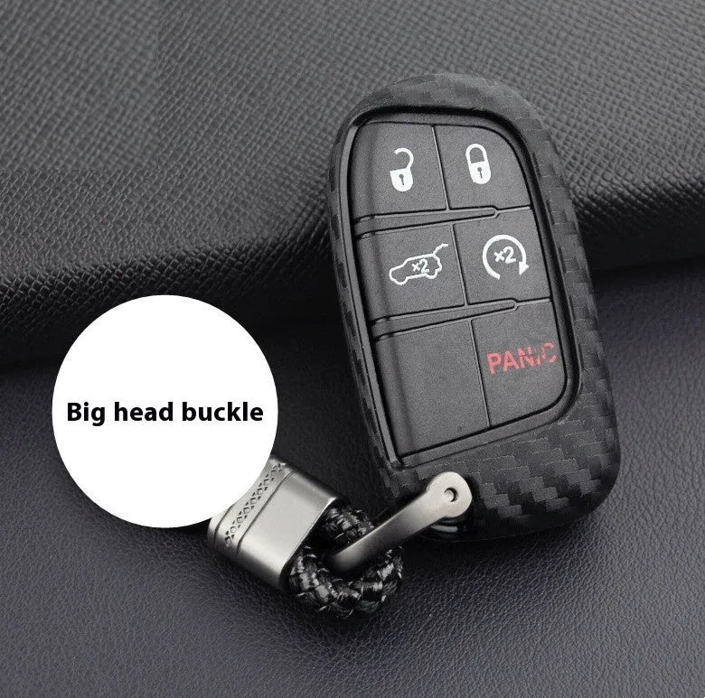 Carbon fibre silicone remote key protection case for Dodge Chrysler Fiat vehicles