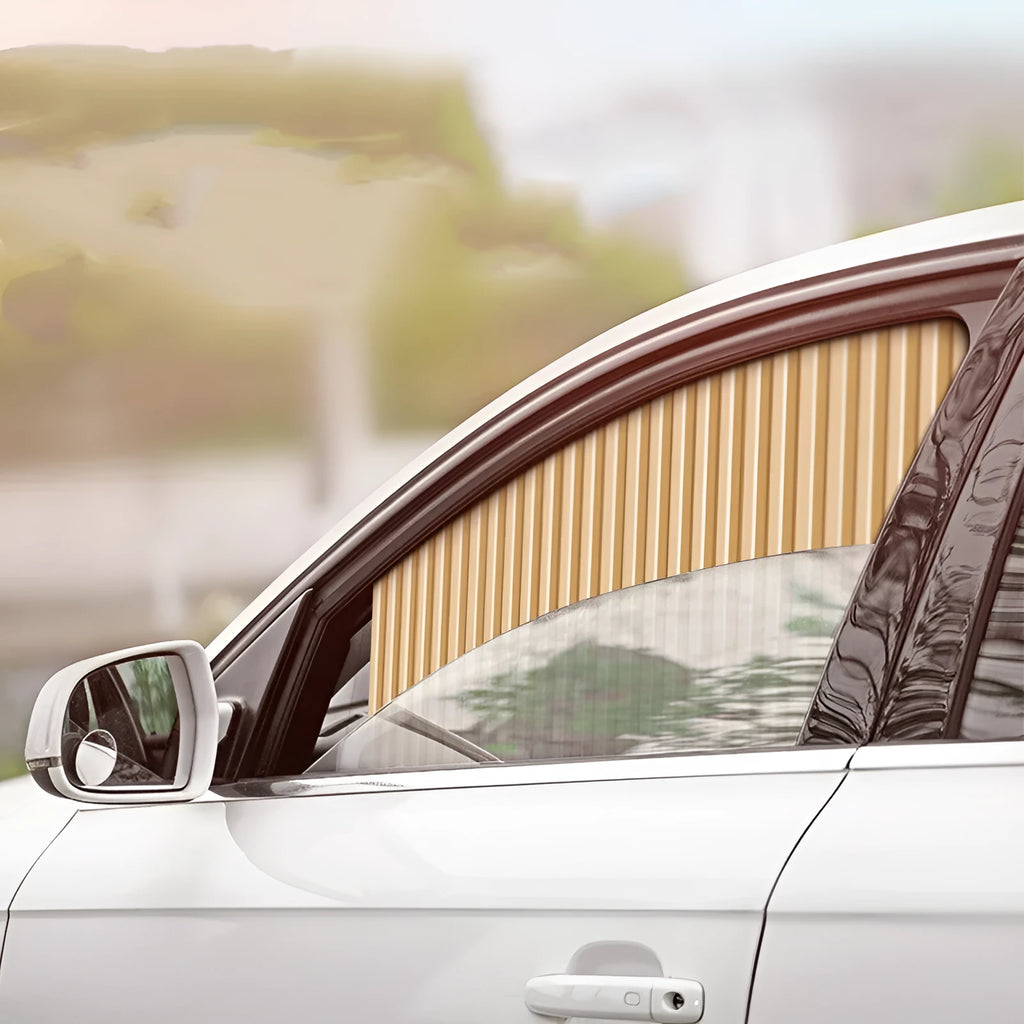 Retractable car sunshade curtain in roller shutter design with thick opaque cloth material