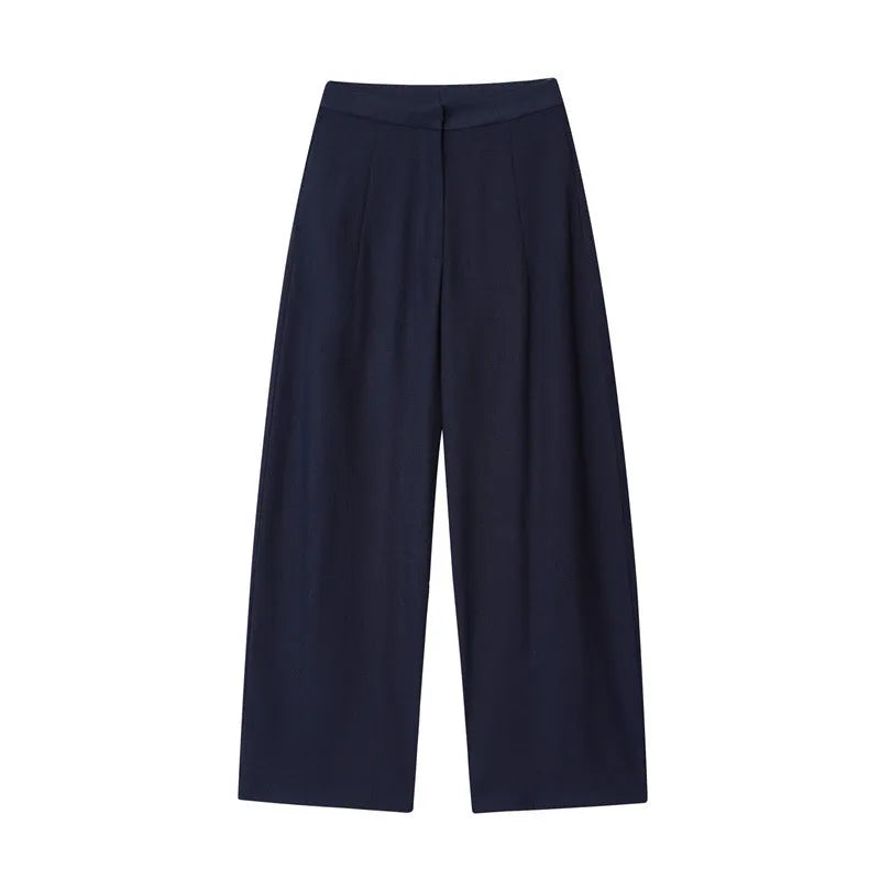 Women's linen blend shirt and trousers set with flounced sleeves in Asian sizes