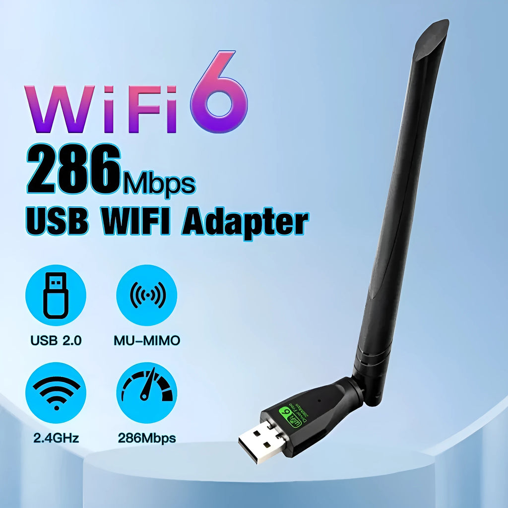 Black USB WiFi6 wireless network card with receiver and transmitter functions