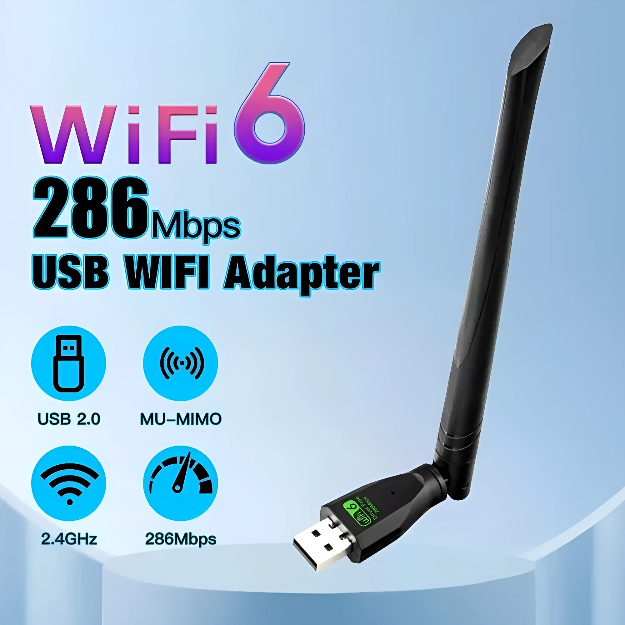 Black USB WiFi6 wireless network card with receiver and transmitter functions