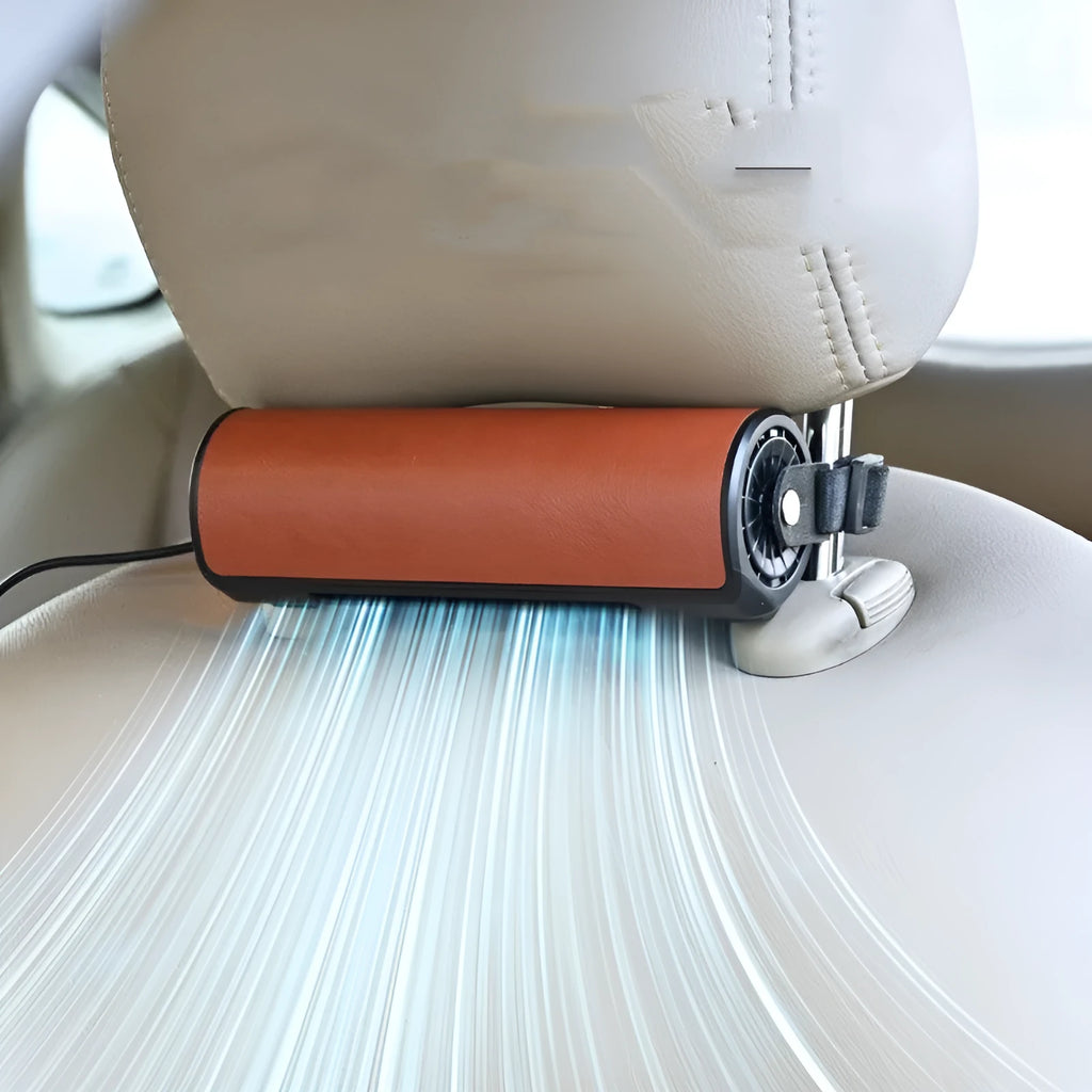 Bladeless car mounted ventilation fan in three colours with USB power cable