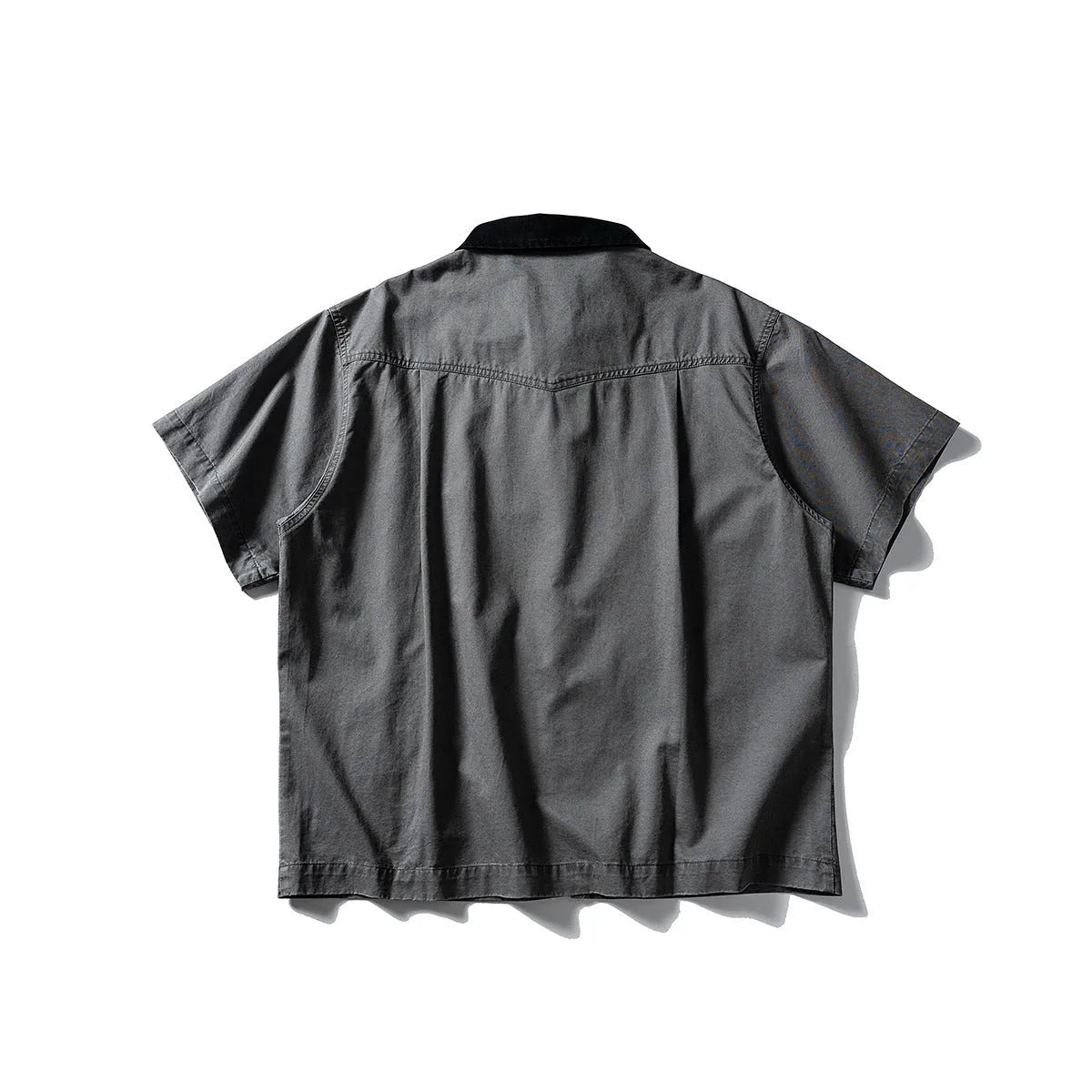 Washed cotton short sleeve overall shirt in loose fit cardigan style for teenage leisure wear