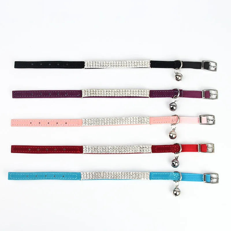 Velvet cat collar with rhinestone decoration in five colour options, adjustable 20-30 cm length