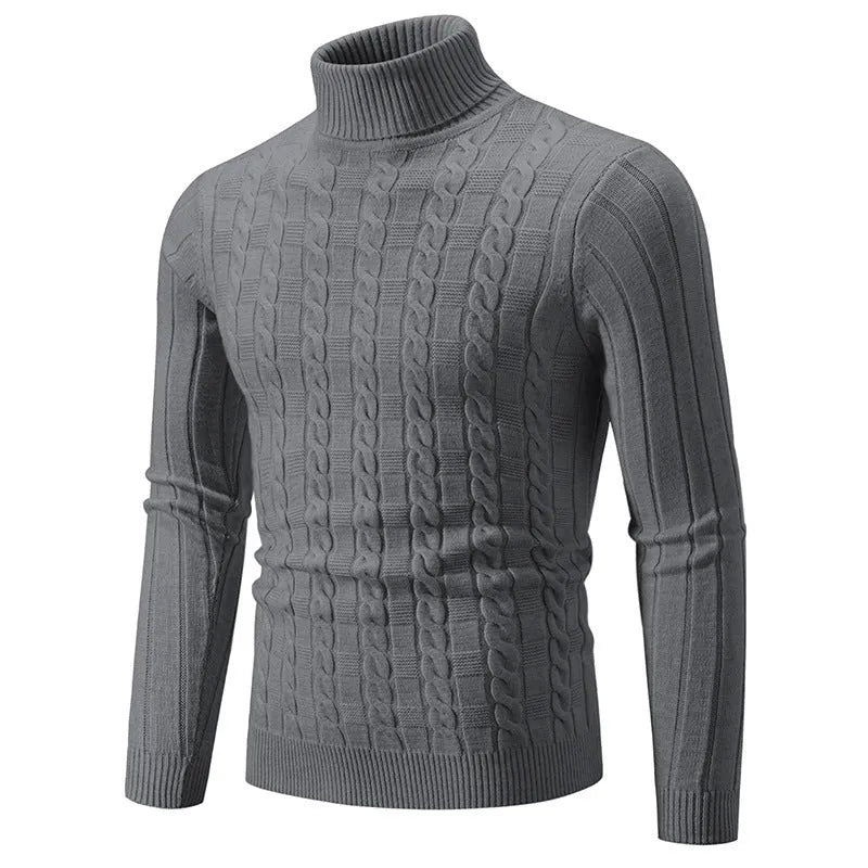 Men's slim twist turtleneck pullover sweater in chenille fabric, shown in beige colour
