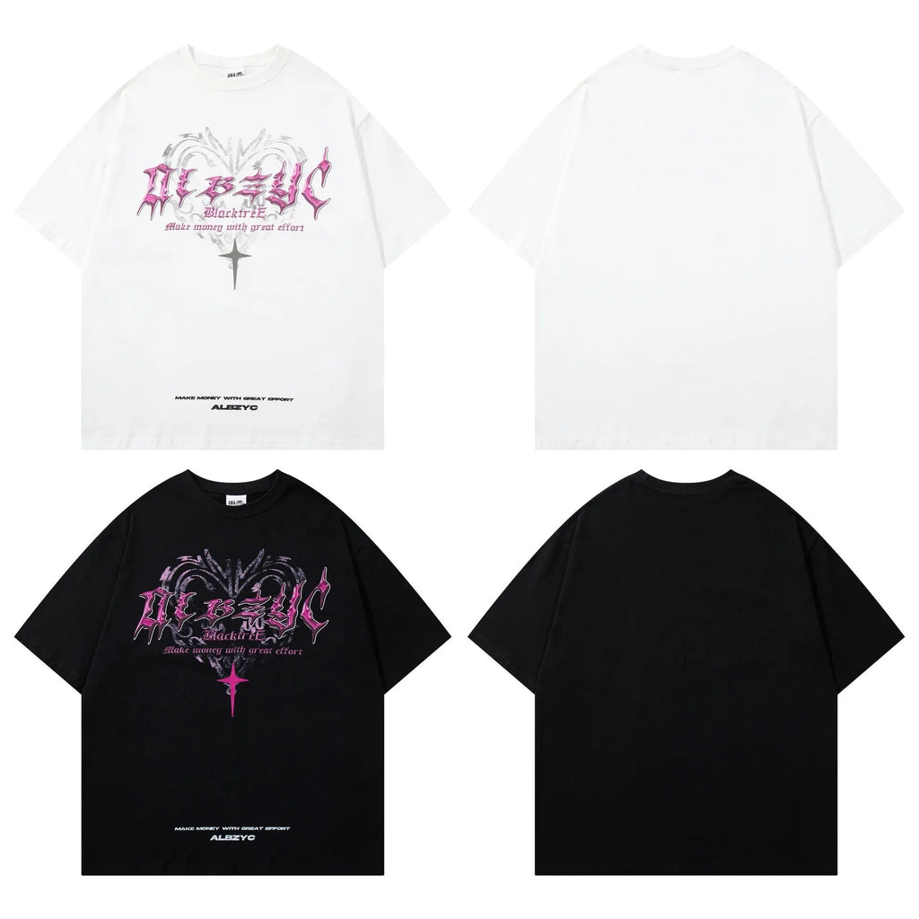 Men's loose fit retro printed cotton t-shirt in black or white colour options