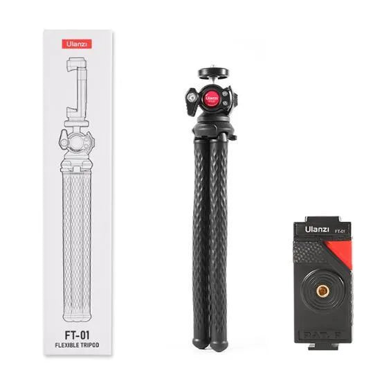 Black octopus-style flexible tripod with phone clip extended to 360mm length