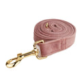 Light purple pink velvet dog collar and leash set with decorative flower accessories