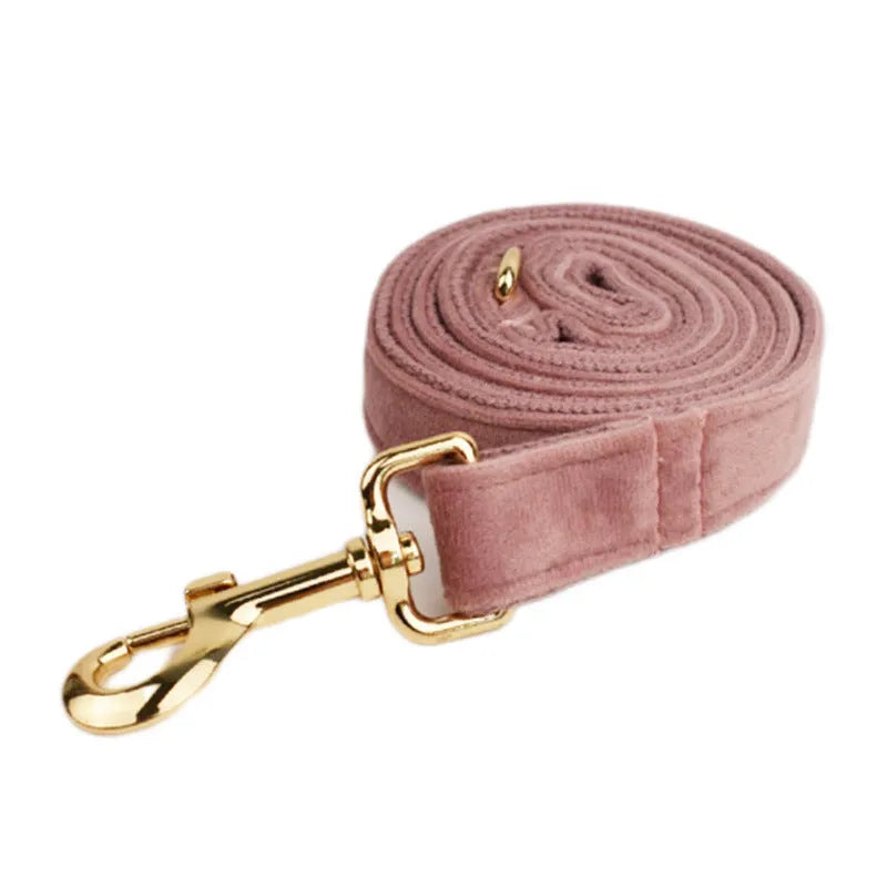 Light purple pink velvet dog collar and leash set with decorative flower accessories