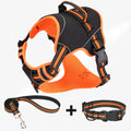 Orange dog harness with traction strap for outdoor walking and training control