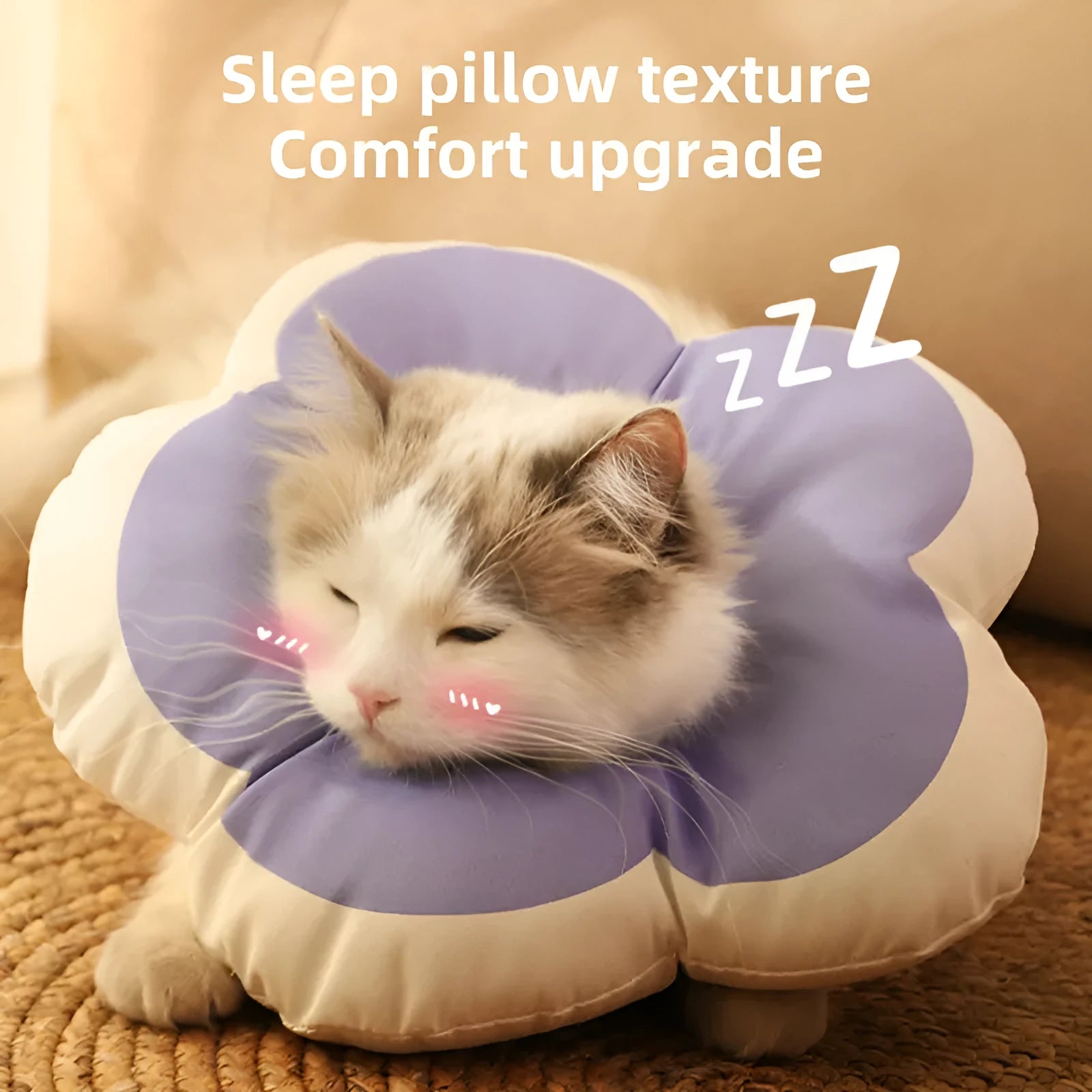 Adjustable cotton cat flower cone collar in pink with elastic neck band for post-surgery wound protection