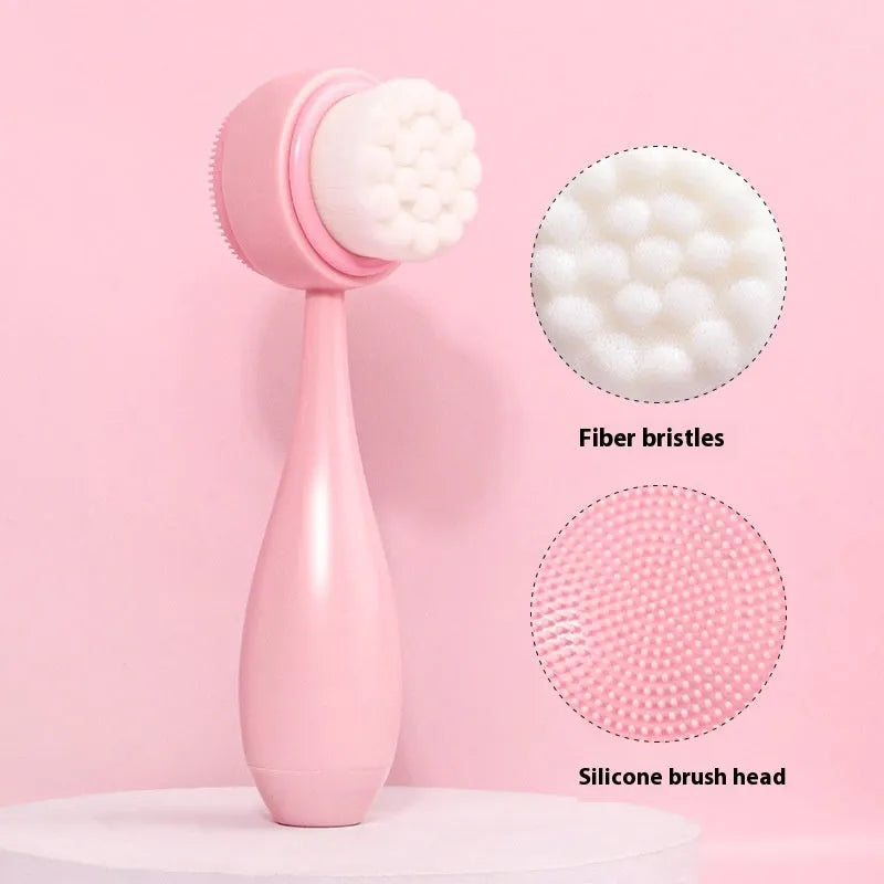 Facial brush set with coral fleece hair band and nylon bristle cleansing brush in multiple colour options