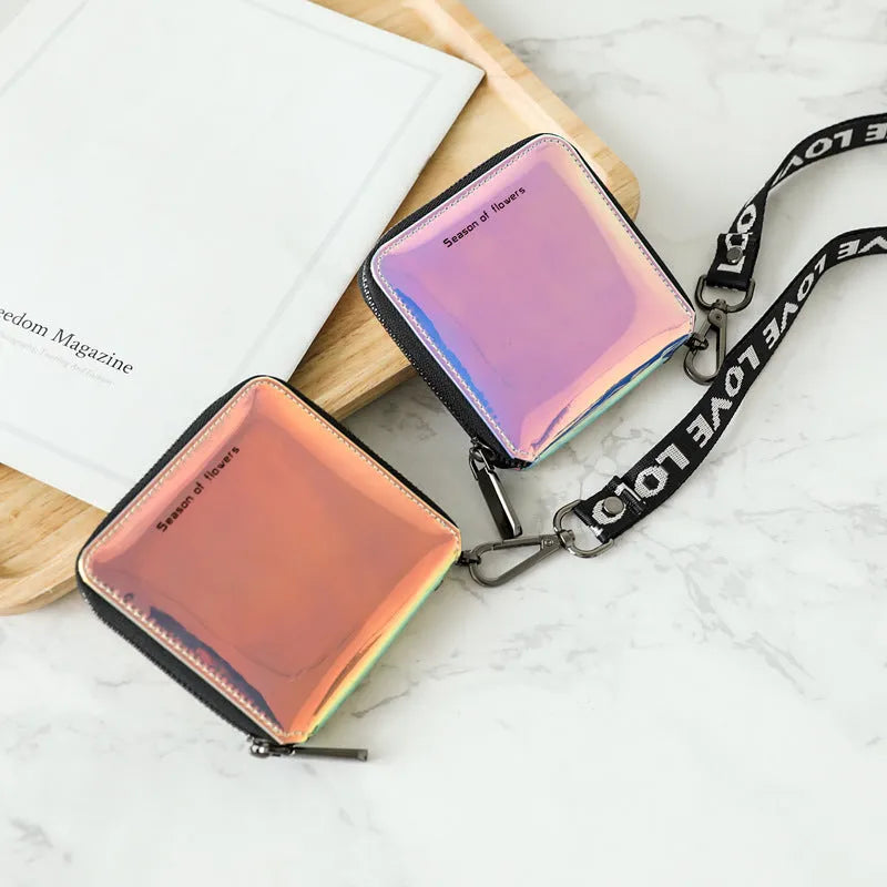 Women's short folding Korean style wallet in PU leather with 11cm compact dimensions