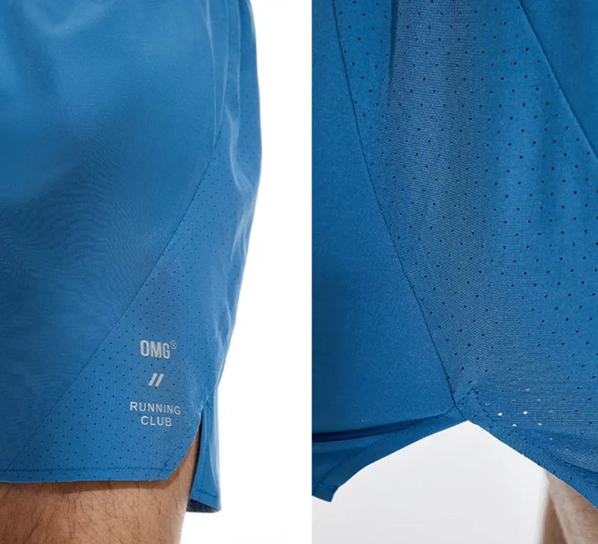 Men's black spandex running shorts with laser-stitched seams for breathability, shown in an athletic pose.