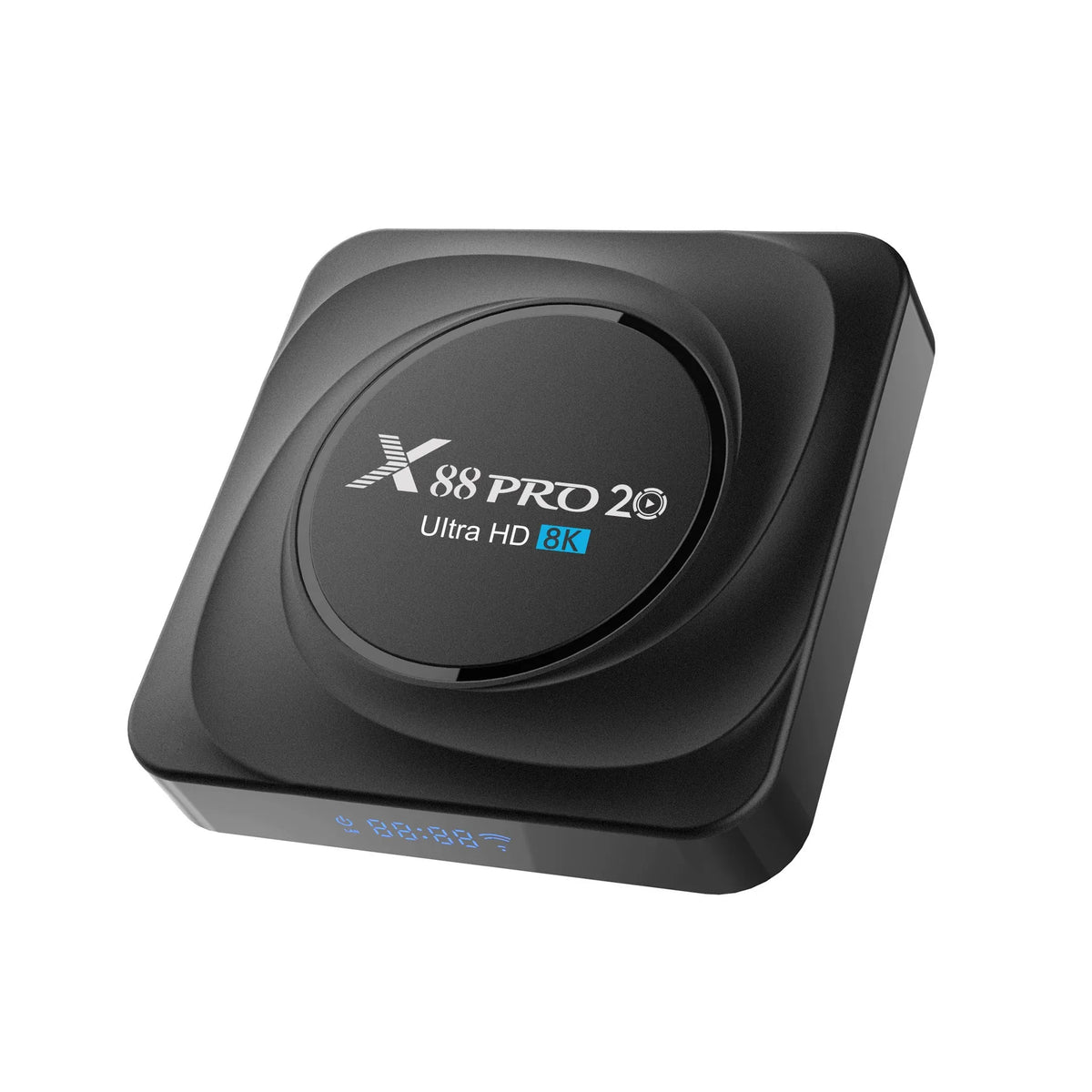 Android 11.0 dual-band WiFi television set-top box with HDMI port and compact 100mm square design