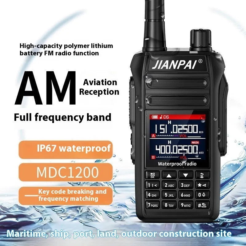 Black Interphone waterproof aviation full band headset with dustproof plastic shell and included accessories