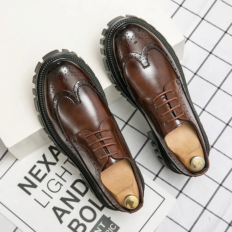 Men's black and brown brogue shoes with round toe design for business wear