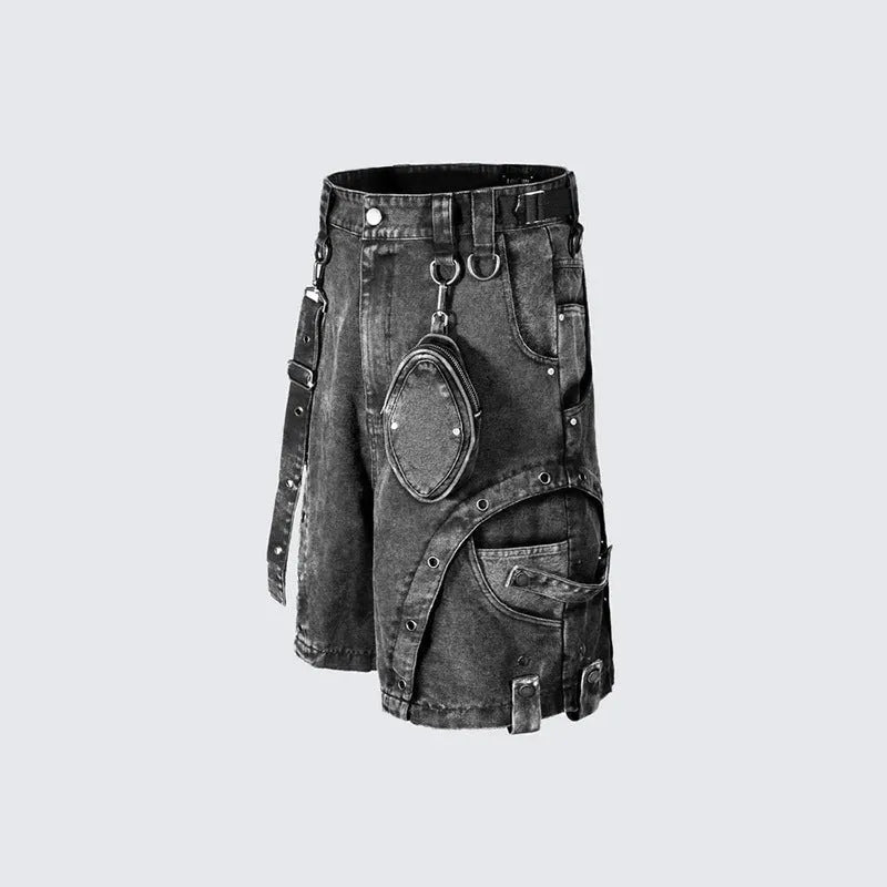 Retro high street loose washed denim shorts with high waist design in summer street style