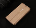Imported PU leather wallet case for iPhone in black, blue, brown, khaki, or pink with card slot.
