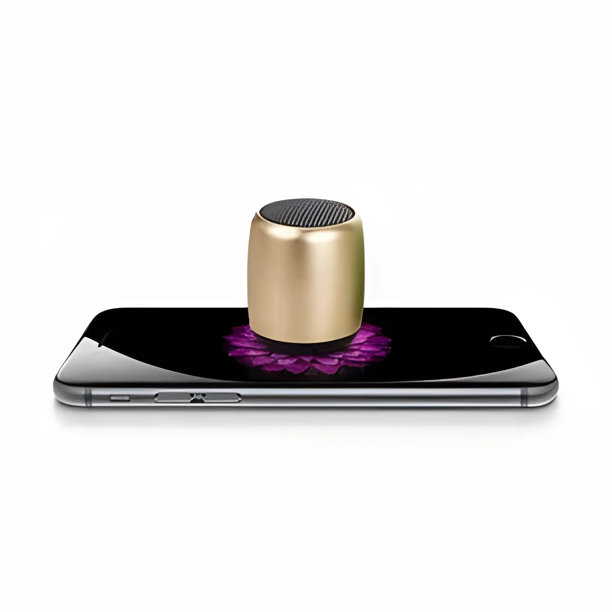 Portable Bluetooth mini speaker shown in black, blue, gold, and pink colour options.