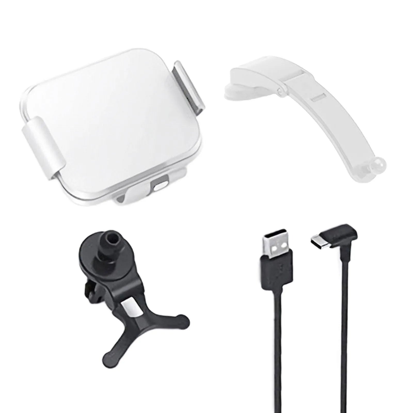 Grey and white folding screen wireless charging mobile phone holder with car air vent clip and suction cup mount.