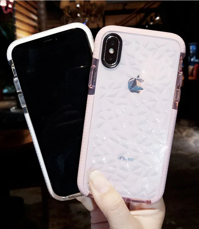 Striped TPU phone case for iPhone shown in black, pink, and white border colour options.